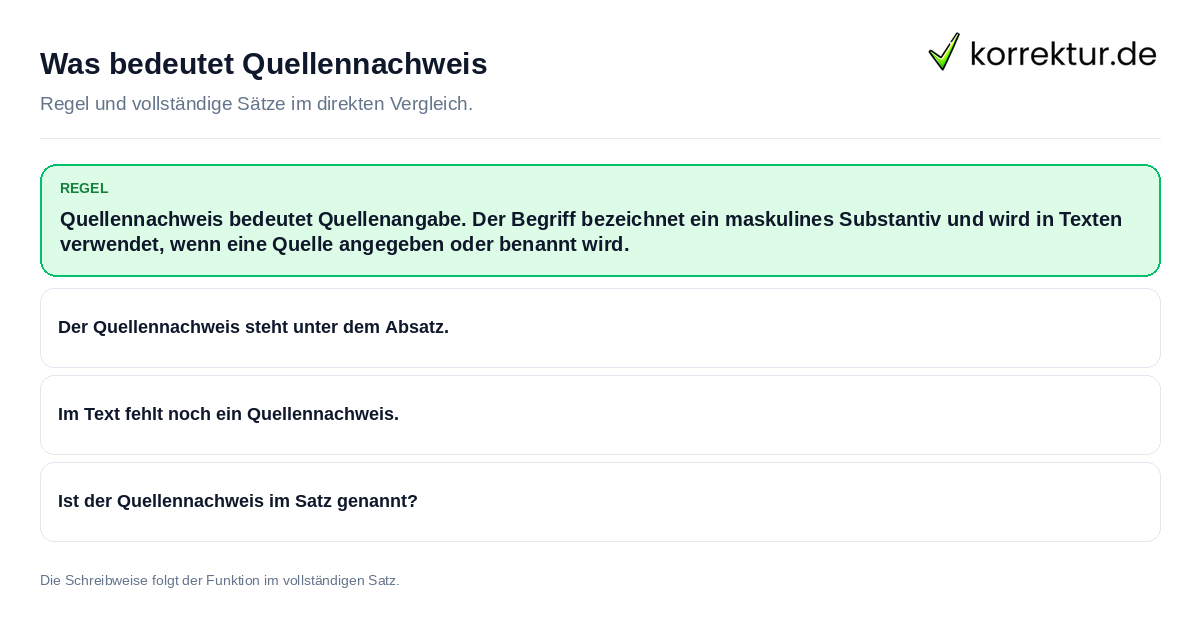 Konkrete Regel und vollständige Beispielsätze zu Was bedeutet Quellennachweis