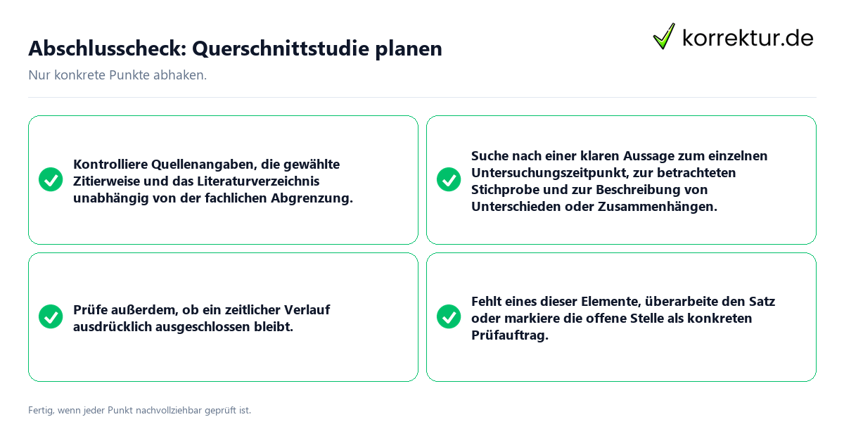 Konkreter Abschlusscheck zu Querschnittstudie planen