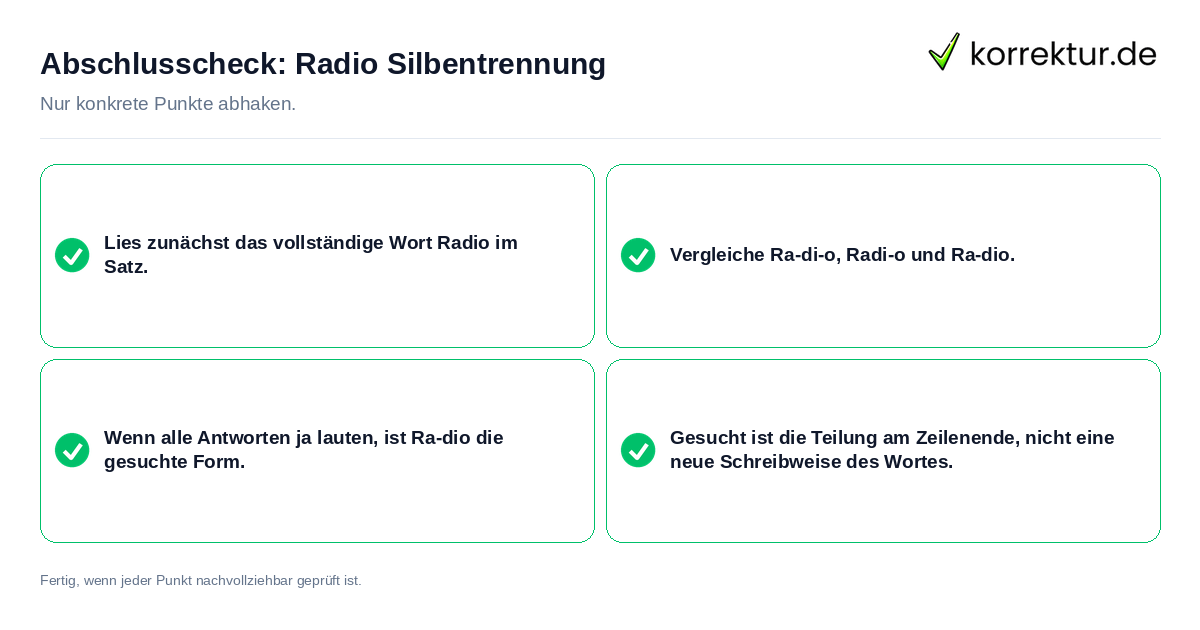 Konkreter Abschlusscheck zu Radio Silbentrennung