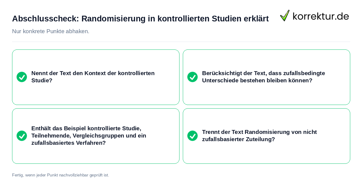 Konkreter Abschlusscheck zu Randomisierung in kontrollierten Studien erklärt