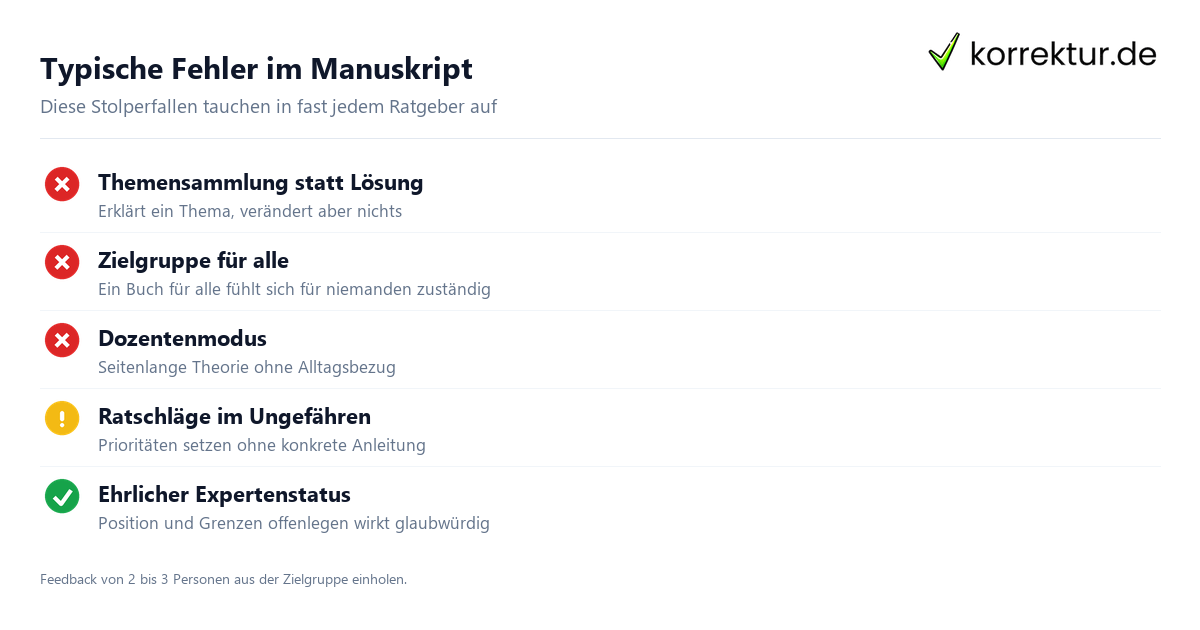 Checkliste typische Fehler beim Ratgeber schreiben vermeiden