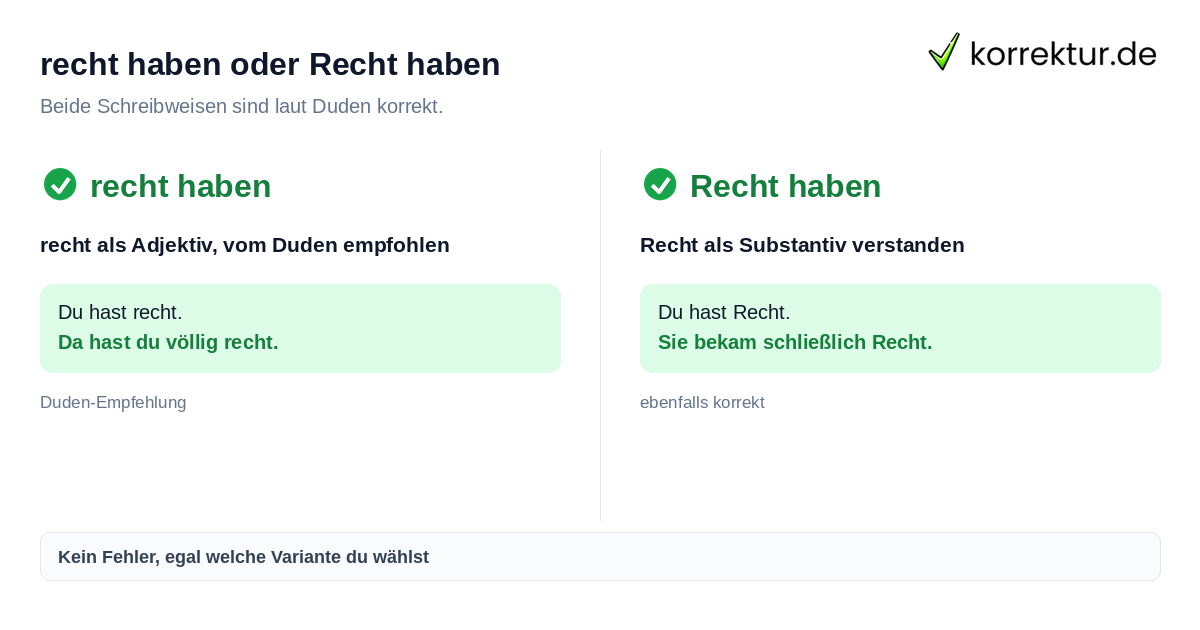 recht haben oder Recht haben Recht haben groß oder klein schreiben im Vergleich