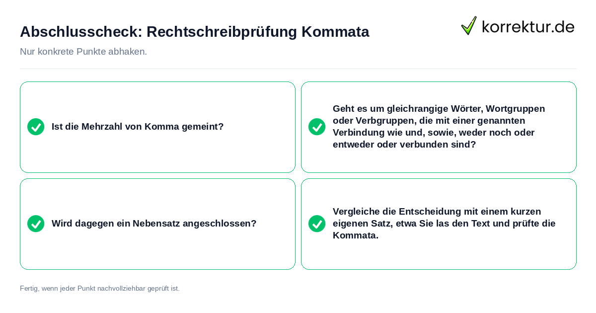 Konkreter Abschlusscheck zu Rechtschreibprüfung Kommata