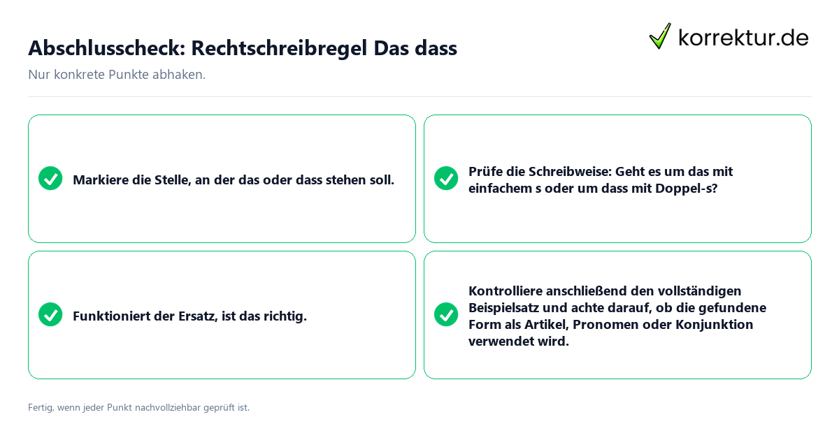 Konkreter Abschlusscheck zu Rechtschreibregel Das dass