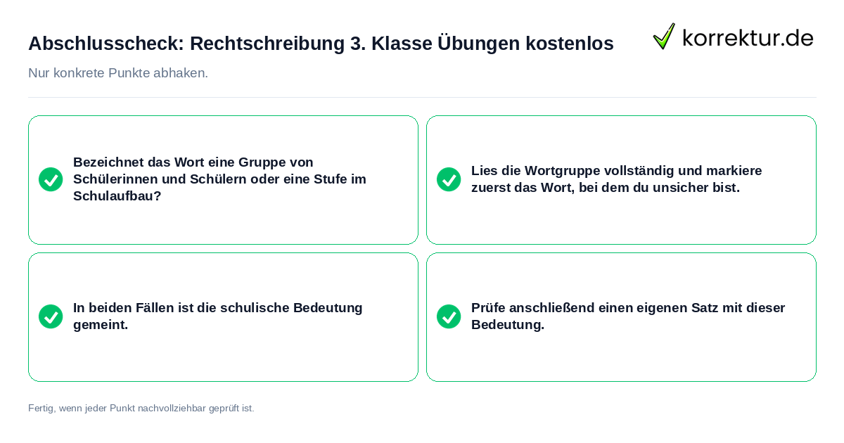 Konkreter Abschlusscheck zu Rechtschreibung 3. Klasse Übungen kostenlos