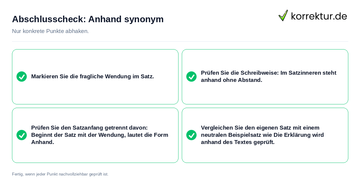 Abschlusscheck: Anhand synonym Konkreter Abschlusscheck zu Anhand synonym