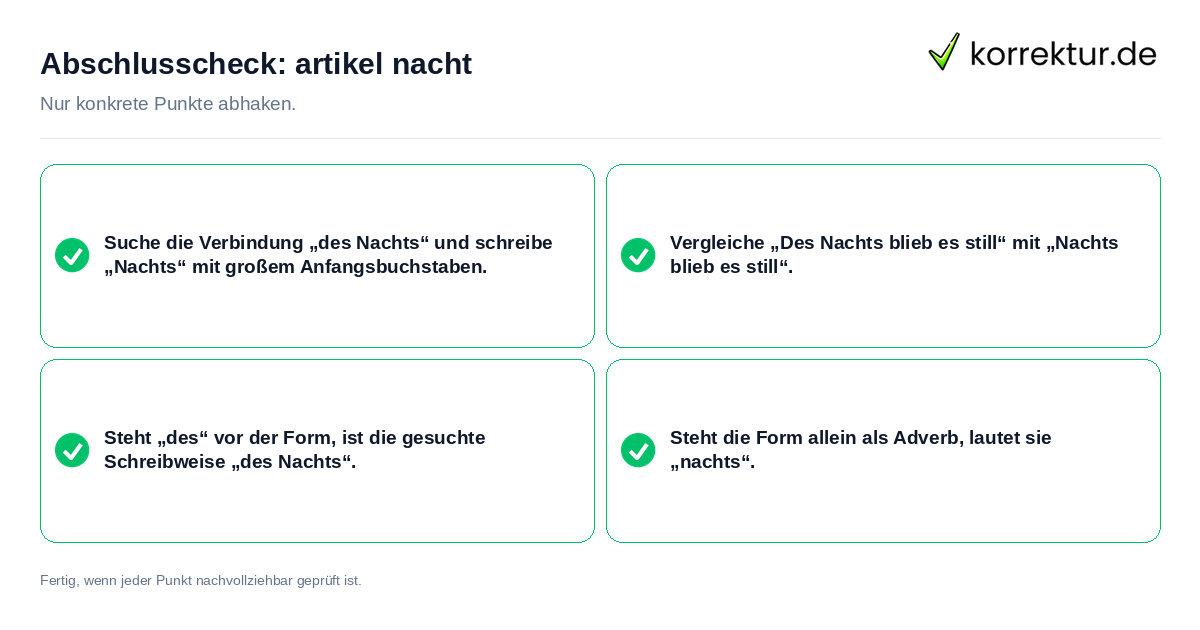 Abschlusscheck: artikel nacht Konkreter Abschlusscheck zu artikel nacht