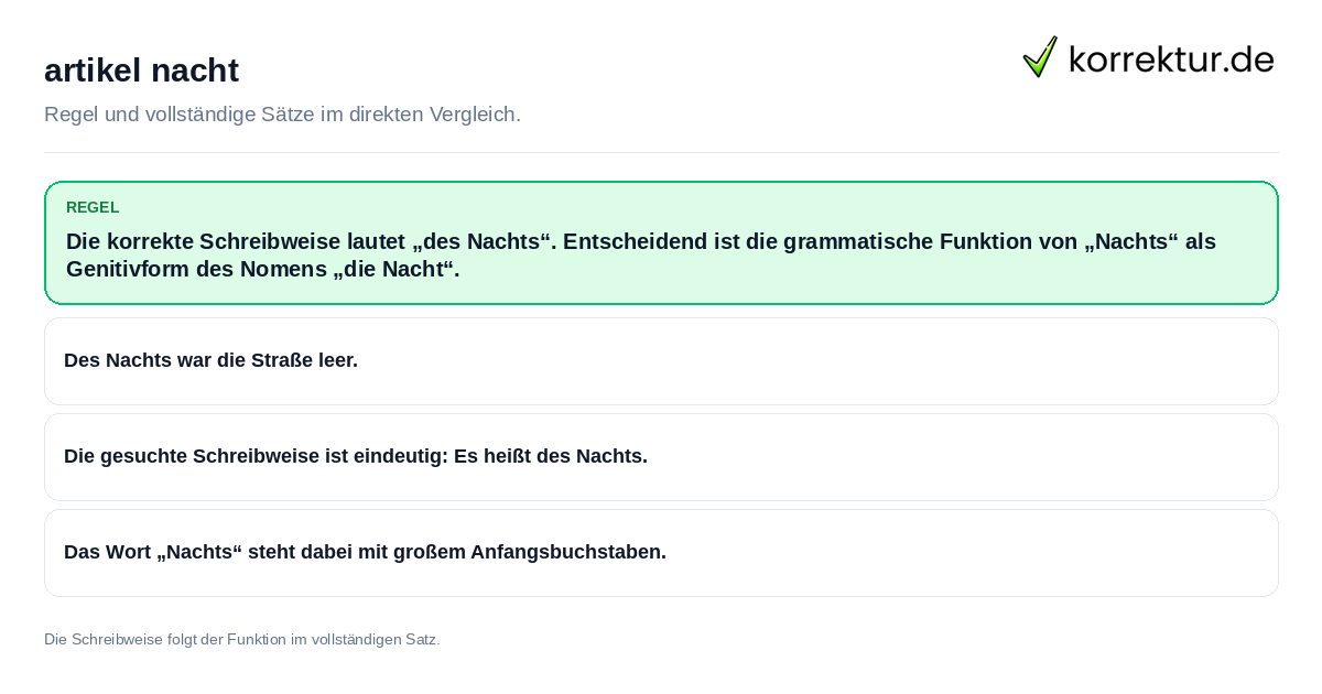 artikel nacht Konkrete Regel und vollständige Beispielsätze zu artikel nacht
