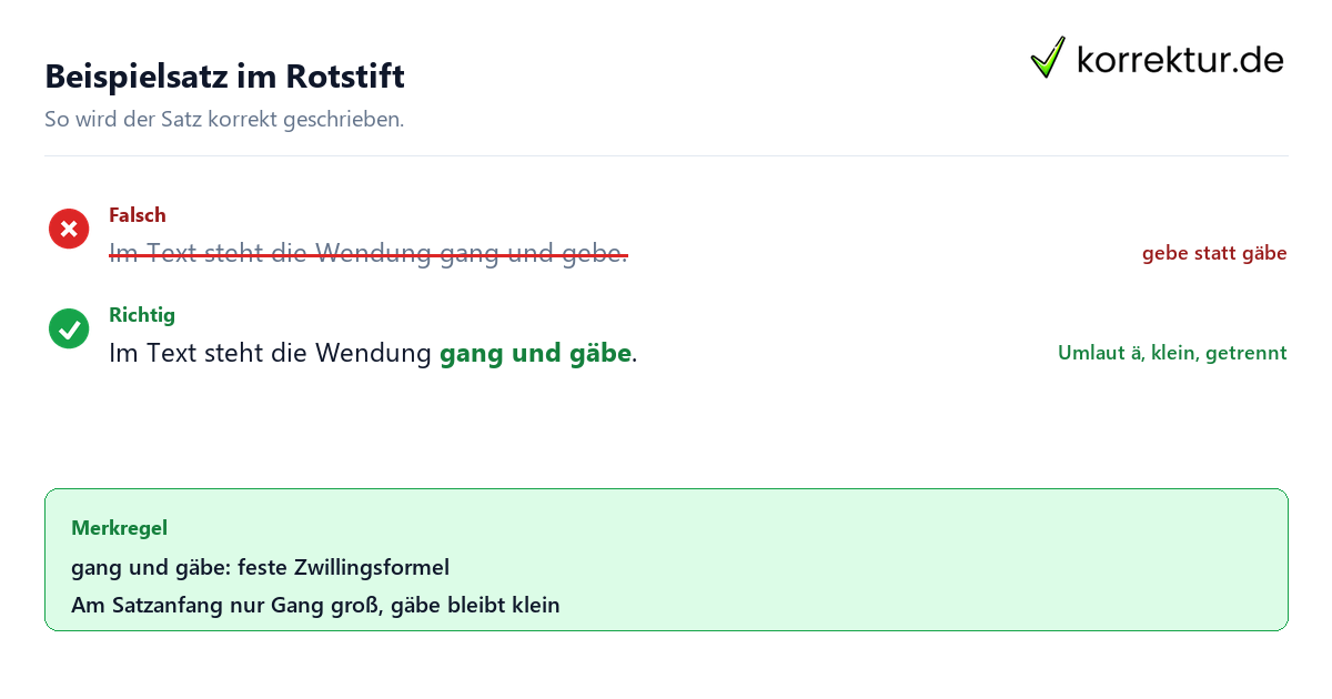 Gang und gäbe oder gang und gebe: Beispielsatz korrigiert