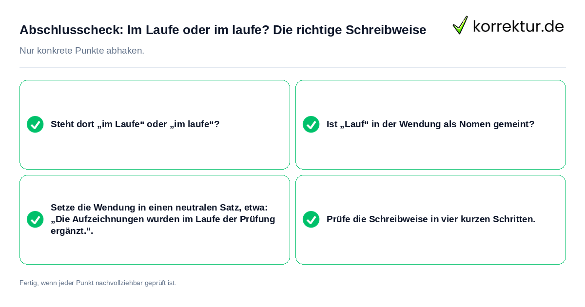 Abschlusscheck: Im Laufe oder im laufe? Die richtige Schreibweise Konkreter Abschlusscheck zu Im Laufe oder im laufe? Die richtige Schreibweise