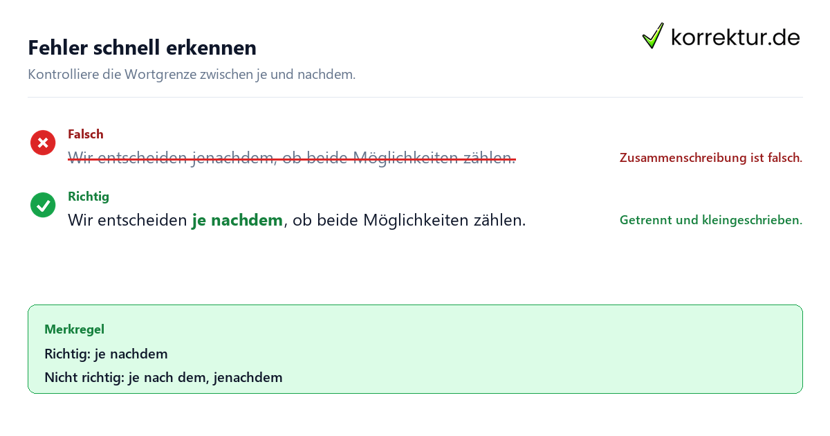 Je nachdem oder je nach dem: Was ist richtig? Fehler erkennen