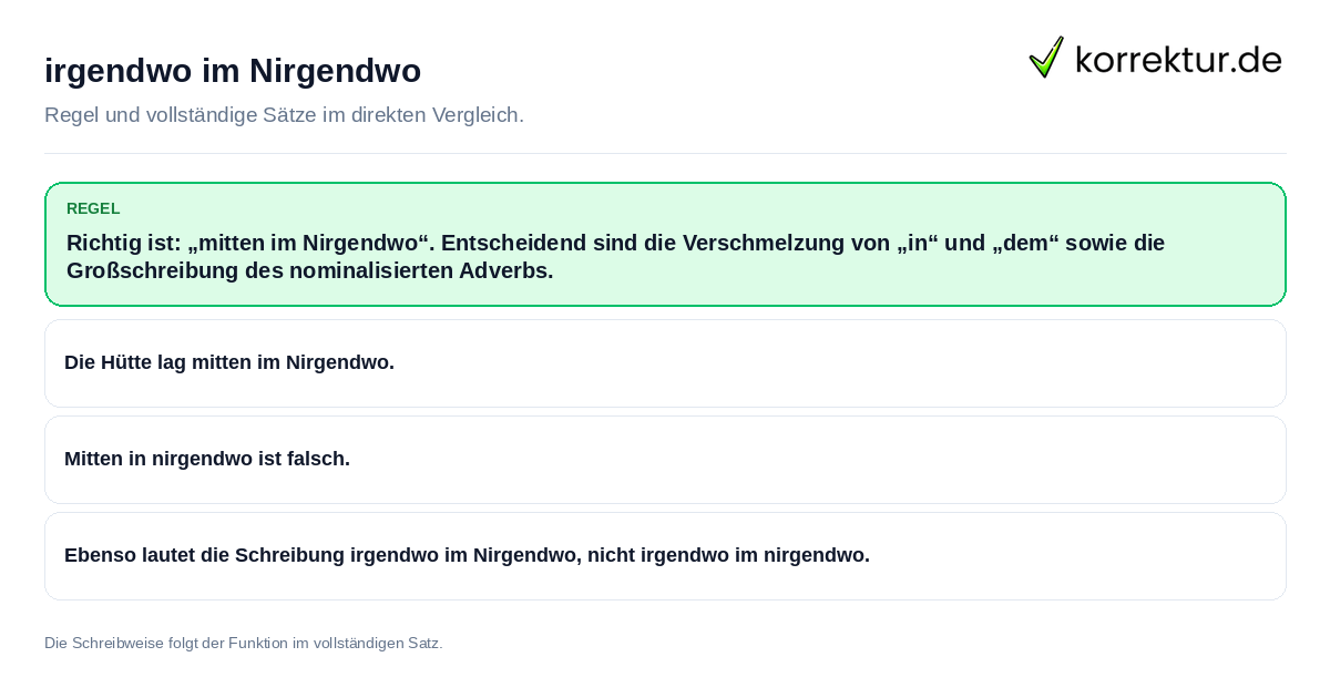irgendwo im Nirgendwo Konkrete Regel und vollständige Beispielsätze zu irgendwo im Nirgendwo
