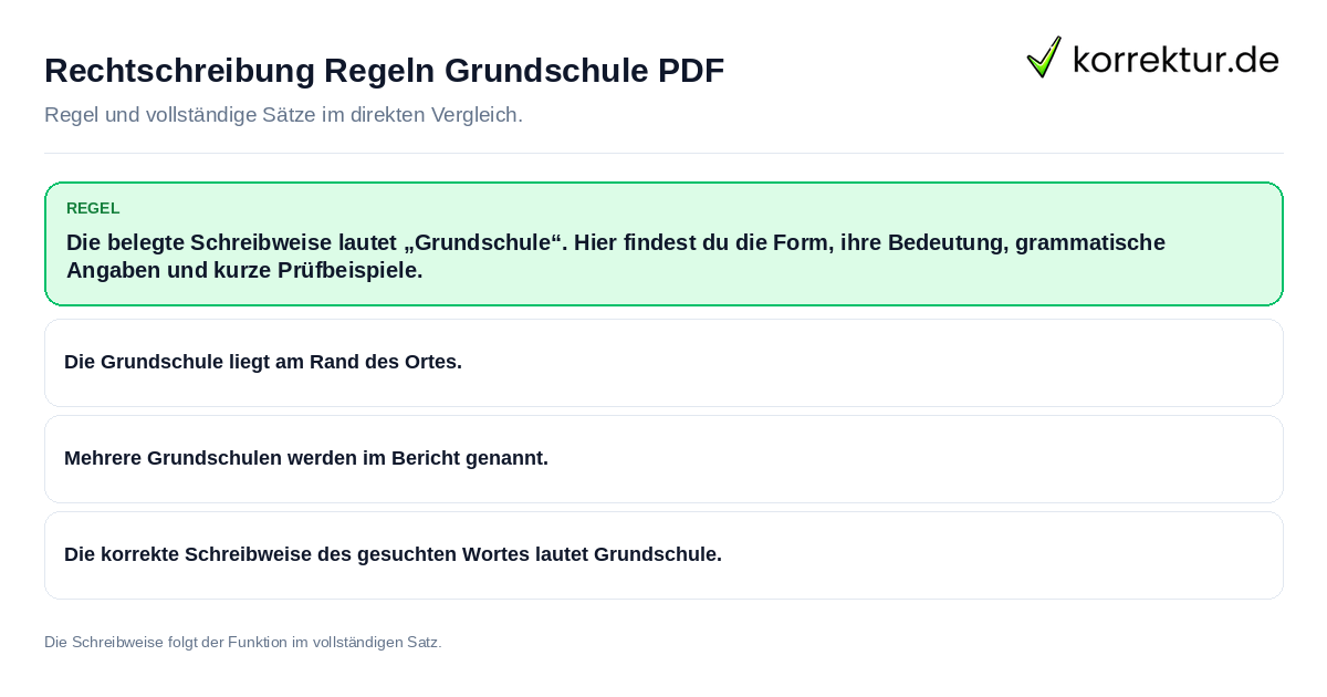 Konkrete Regel und vollständige Beispielsätze zu Rechtschreibung Regeln Grundschule PDF