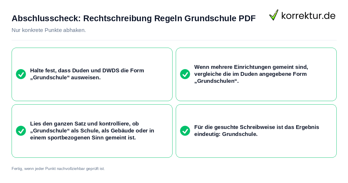 Konkreter Abschlusscheck zu Rechtschreibung Regeln Grundschule PDF