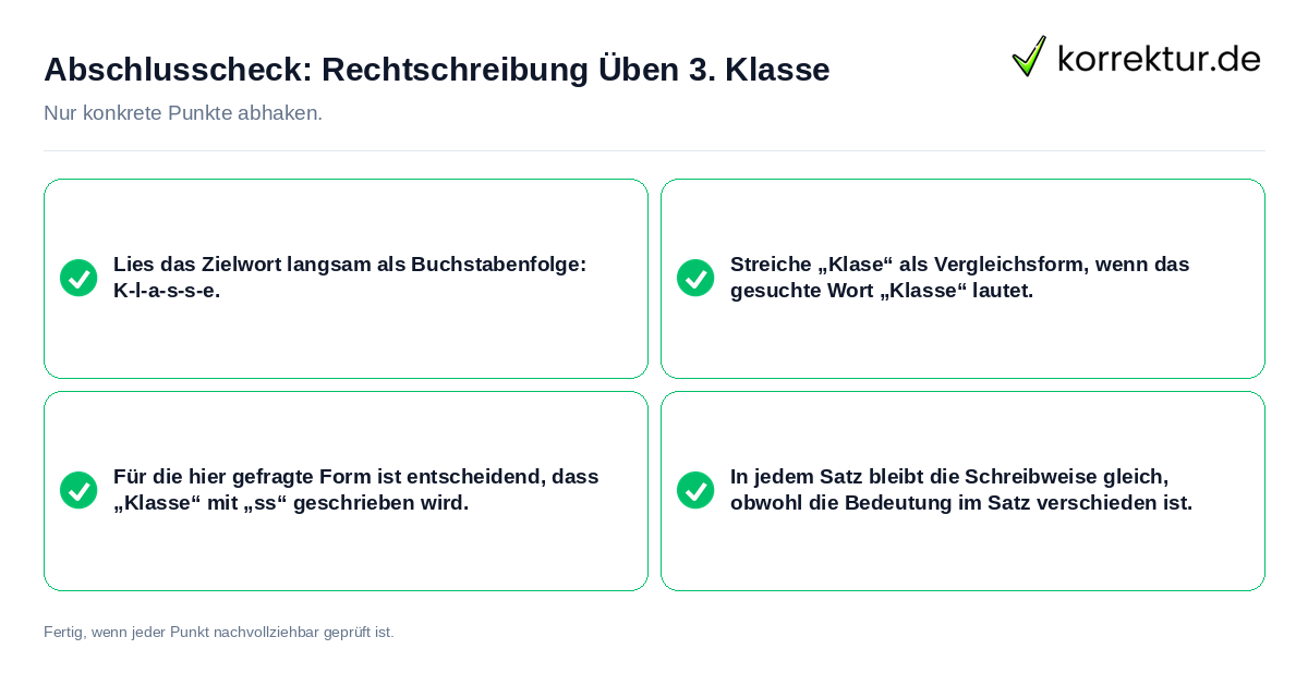 Konkreter Abschlusscheck zu Rechtschreibung Üben 3. Klasse