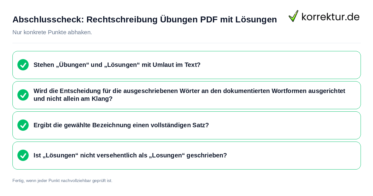Konkreter Abschlusscheck zu Rechtschreibung Übungen PDF mit Lösungen