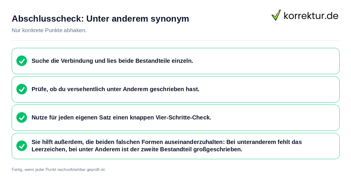 Abschlusscheck: Unter anderem synonym Konkreter Abschlusscheck zu Unter anderem synonym