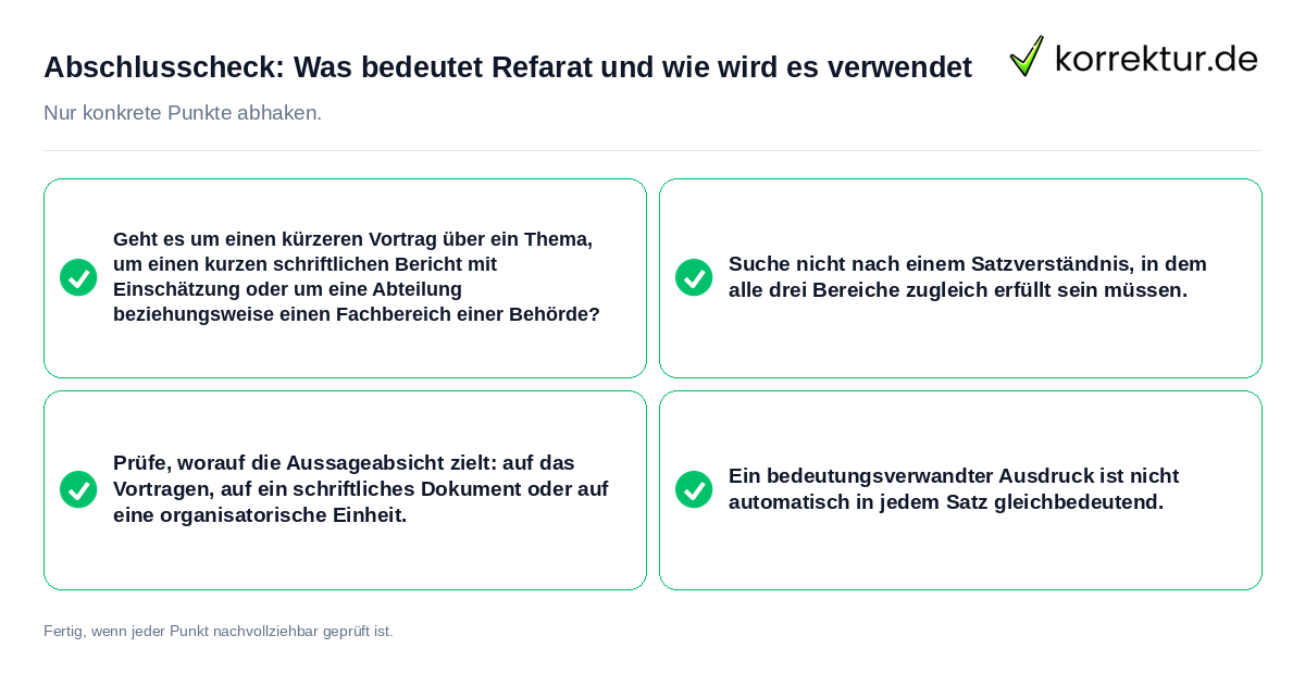 Konkreter Abschlusscheck zu Was bedeutet Refarat und wie wird es verwendet