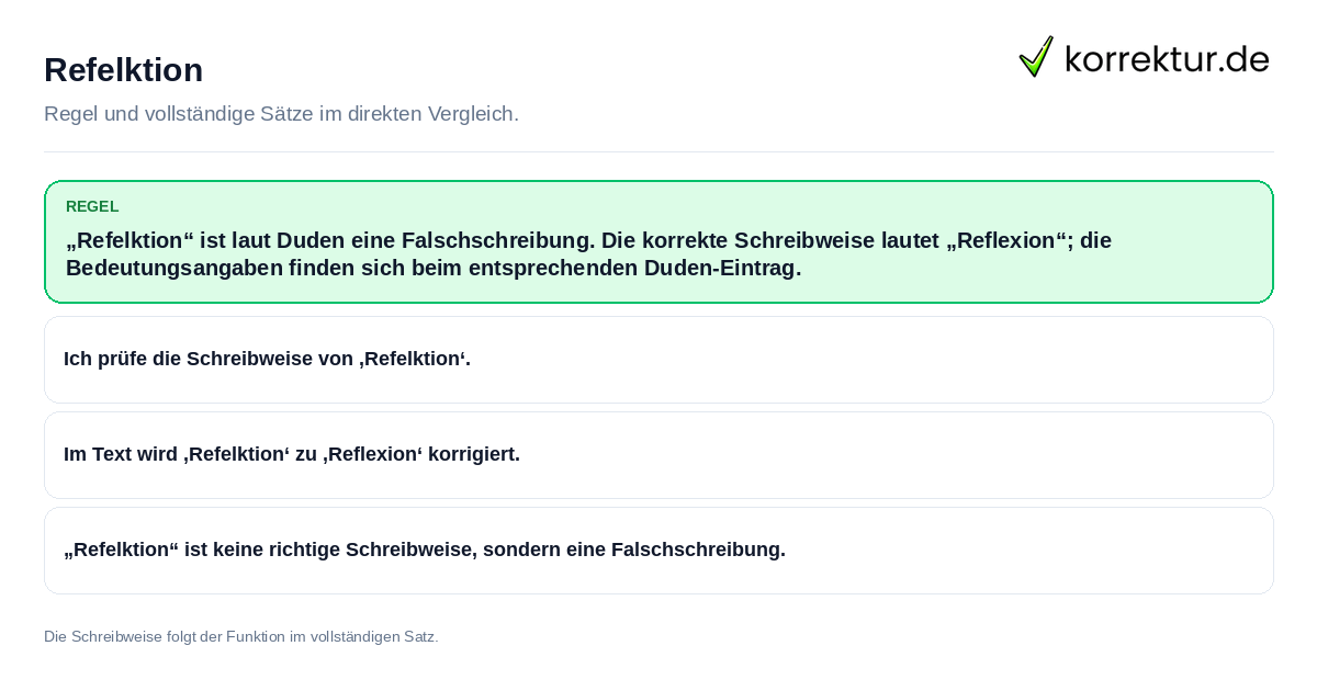 Konkrete Regel und vollständige Beispielsätze zu Refelktion