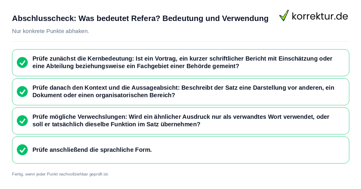 Konkreter Abschlusscheck zu Was bedeutet Refera? Bedeutung und Verwendung