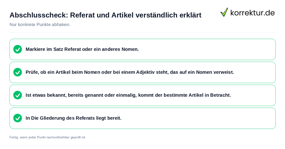 Konkreter Abschlusscheck zu Referat und Artikel verständlich erklärt