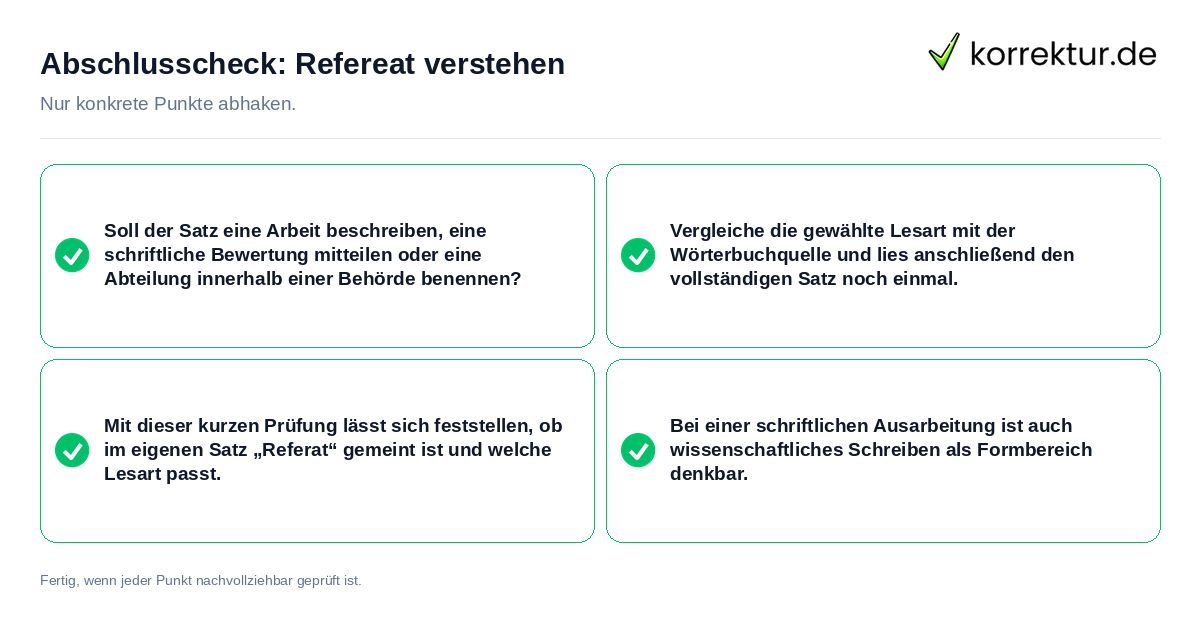 Konkreter Abschlusscheck zu Refereat verstehen