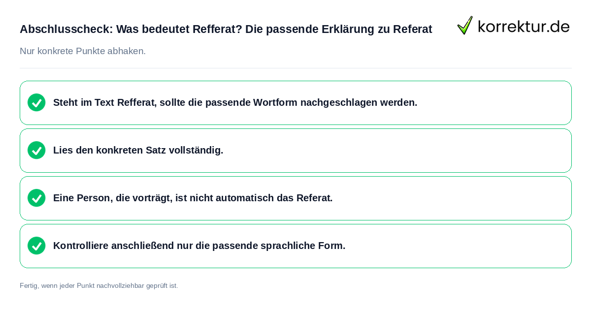 Konkreter Abschlusscheck zu Was bedeutet Refferat? Die passende Erklärung zu Referat