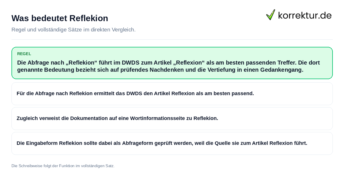 Konkrete Regel und vollständige Beispielsätze zu Was bedeutet Reflekion