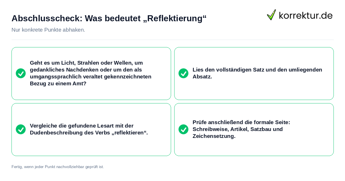 Konkreter Abschlusscheck zu Was bedeutet „Reflektierung“