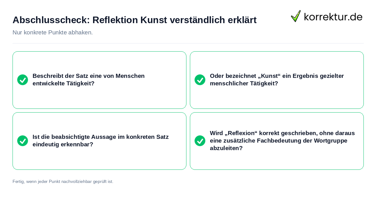 Konkreter Abschlusscheck zu Reflektion Kunst verständlich erklärt