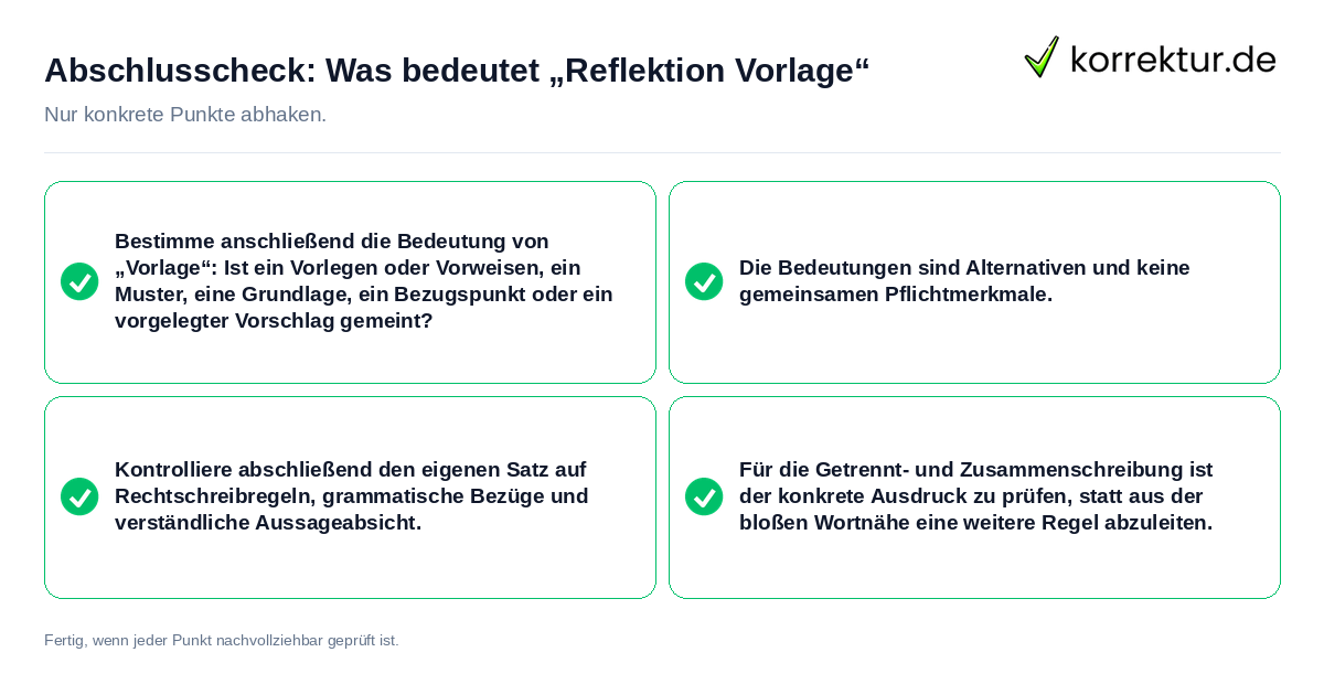 Konkreter Abschlusscheck zu Was bedeutet „Reflektion Vorlage“