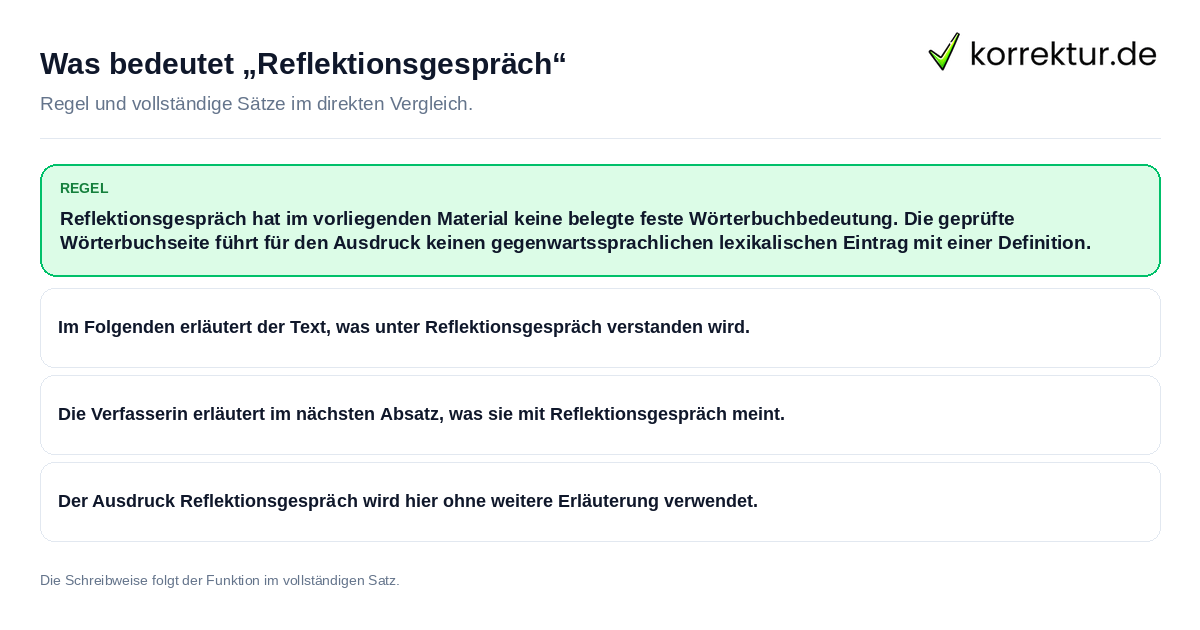 Konkrete Regel und vollständige Beispielsätze zu Was bedeutet „Reflektionsgespräch“