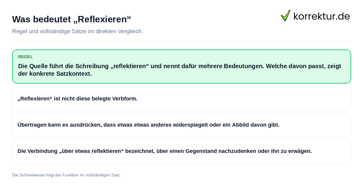 Konkrete Regel und vollständige Beispielsätze zu Was bedeutet „Reflexieren“