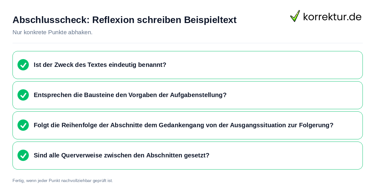 Abschlusscheck: Reflexion schreiben Beispieltext Konkreter Abschlusscheck zu Reflexion schreiben Beispieltext
