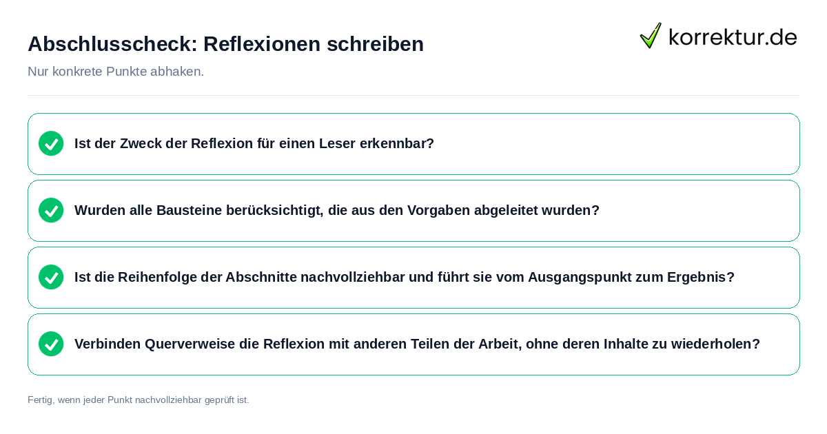 Konkreter Abschlusscheck zu Reflexionen schreiben