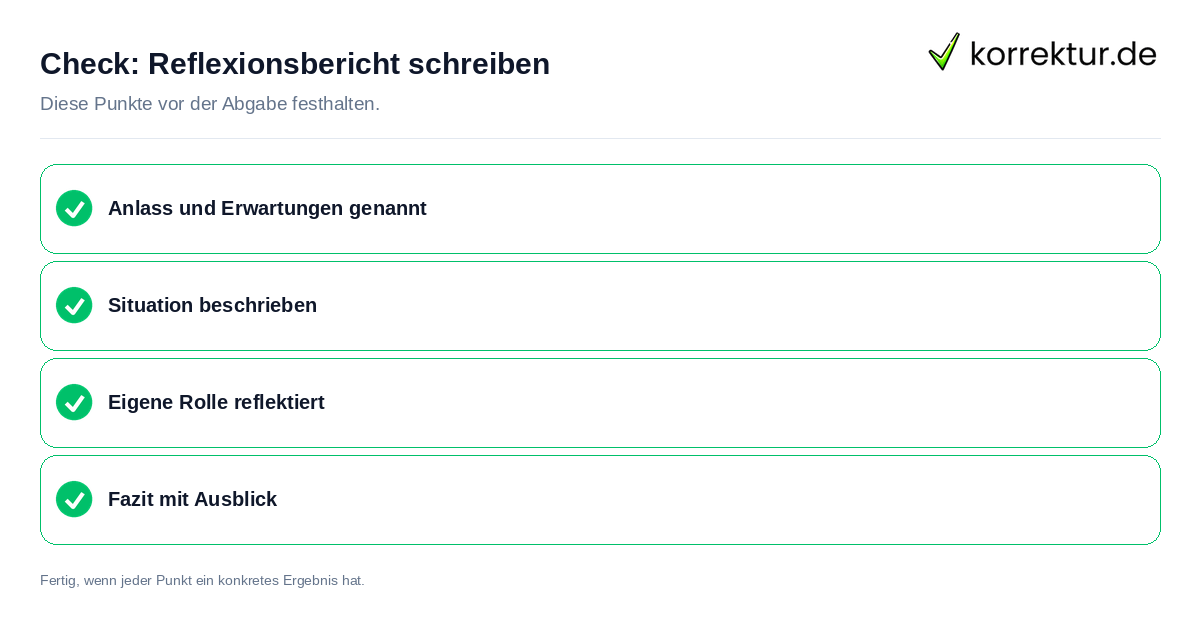 Reflexionsbericht schreiben: Prüfliste mit vier Punkten