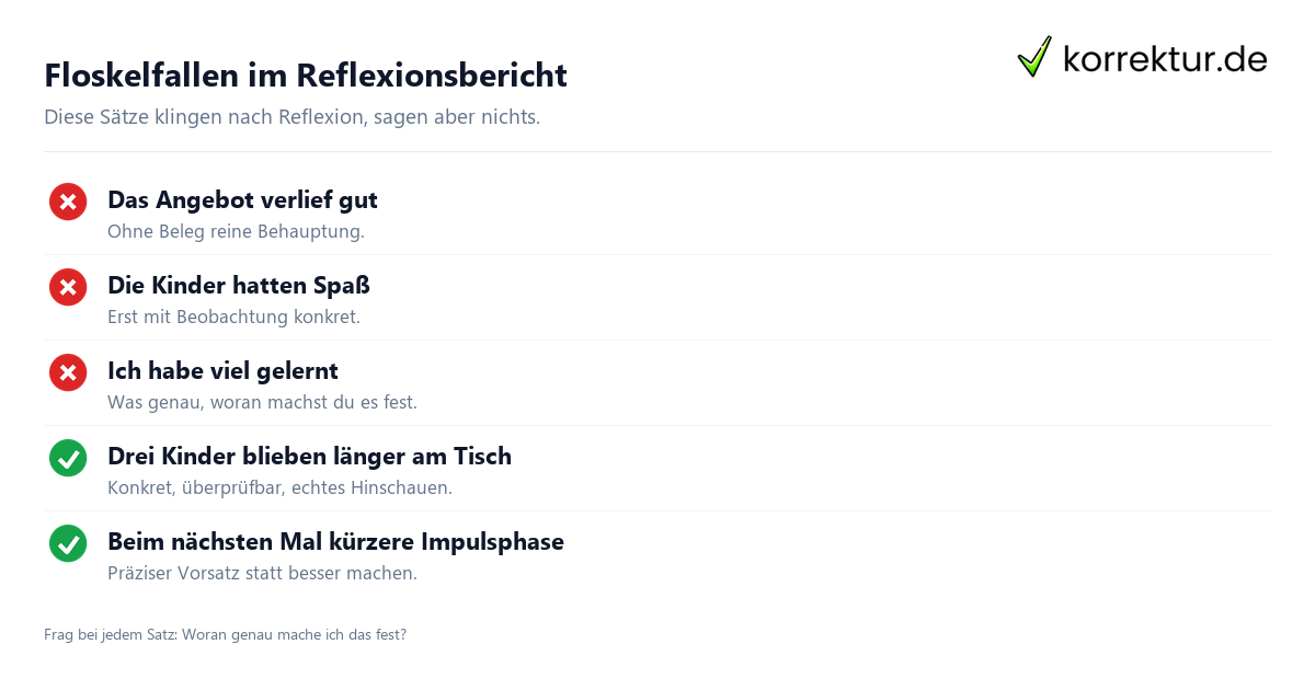 Floskeln im Reflexionsbericht erkennen und vermeiden Checkliste
