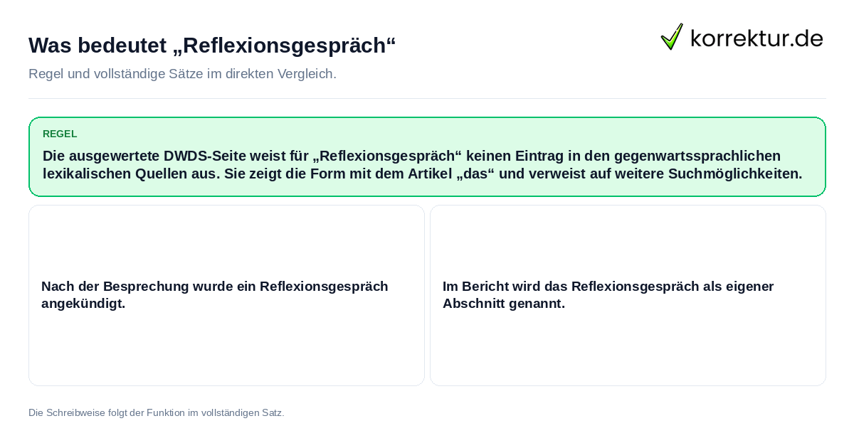 Konkrete Regel und vollständige Beispielsätze zu Was bedeutet „Reflexionsgespräch“