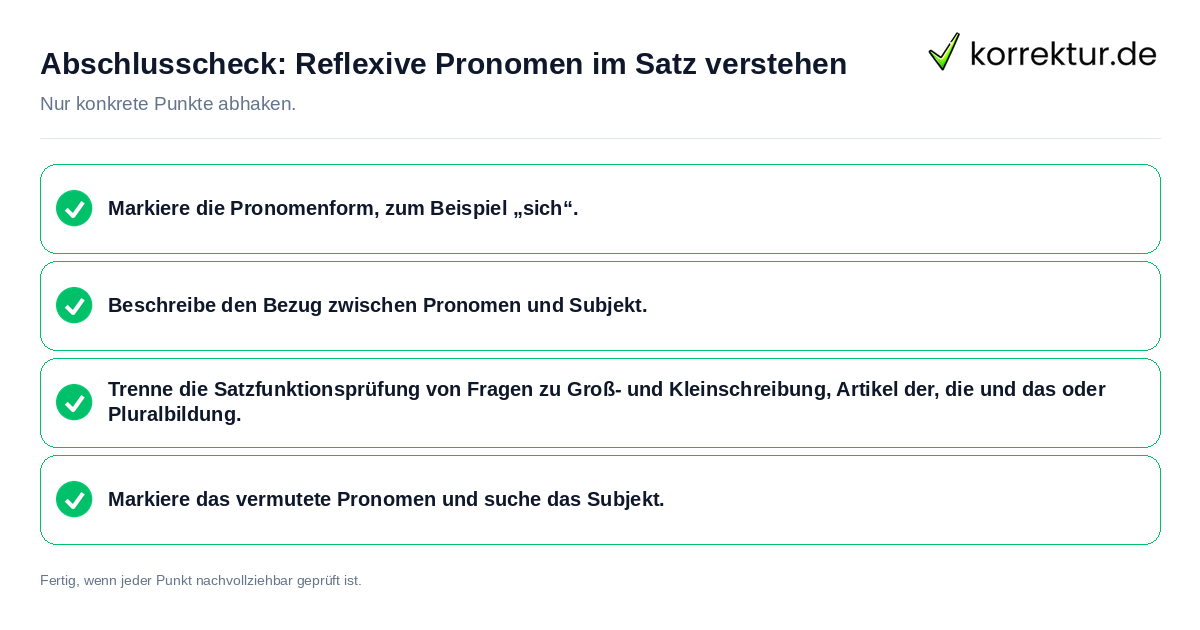 Konkreter Abschlusscheck zu Reflexive Pronomen im Satz verstehen