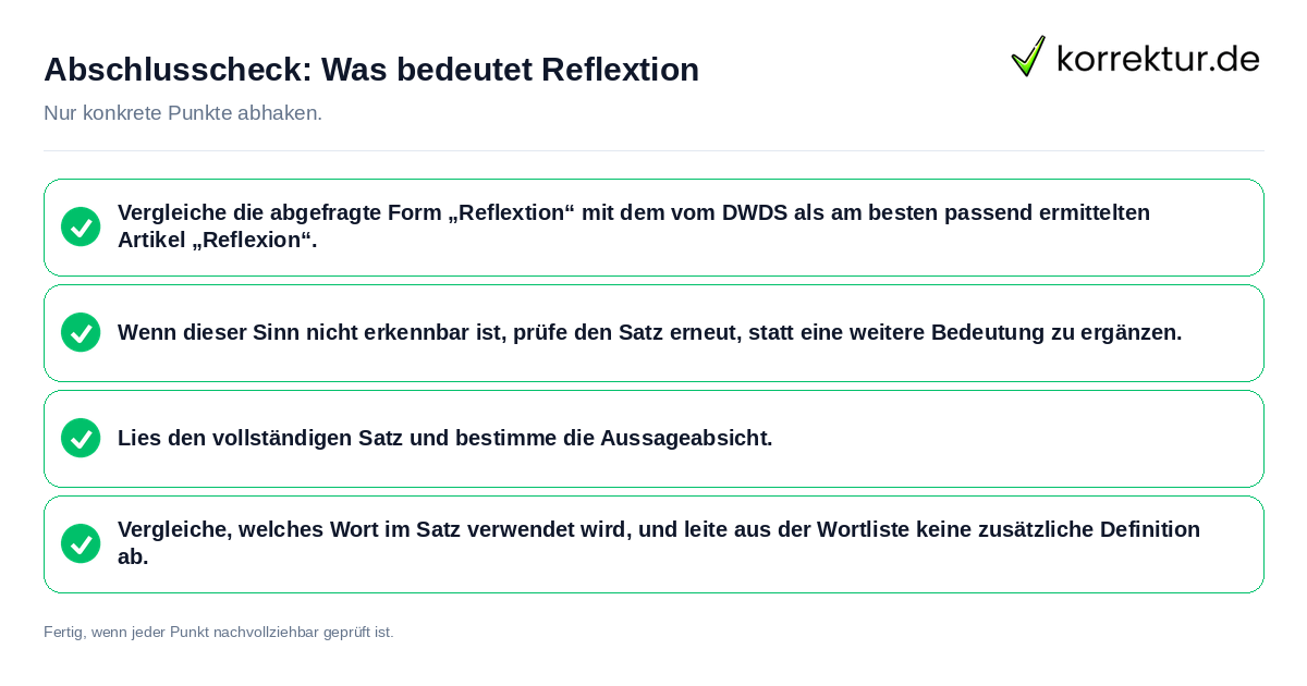 Konkreter Abschlusscheck zu Was bedeutet Reflextion