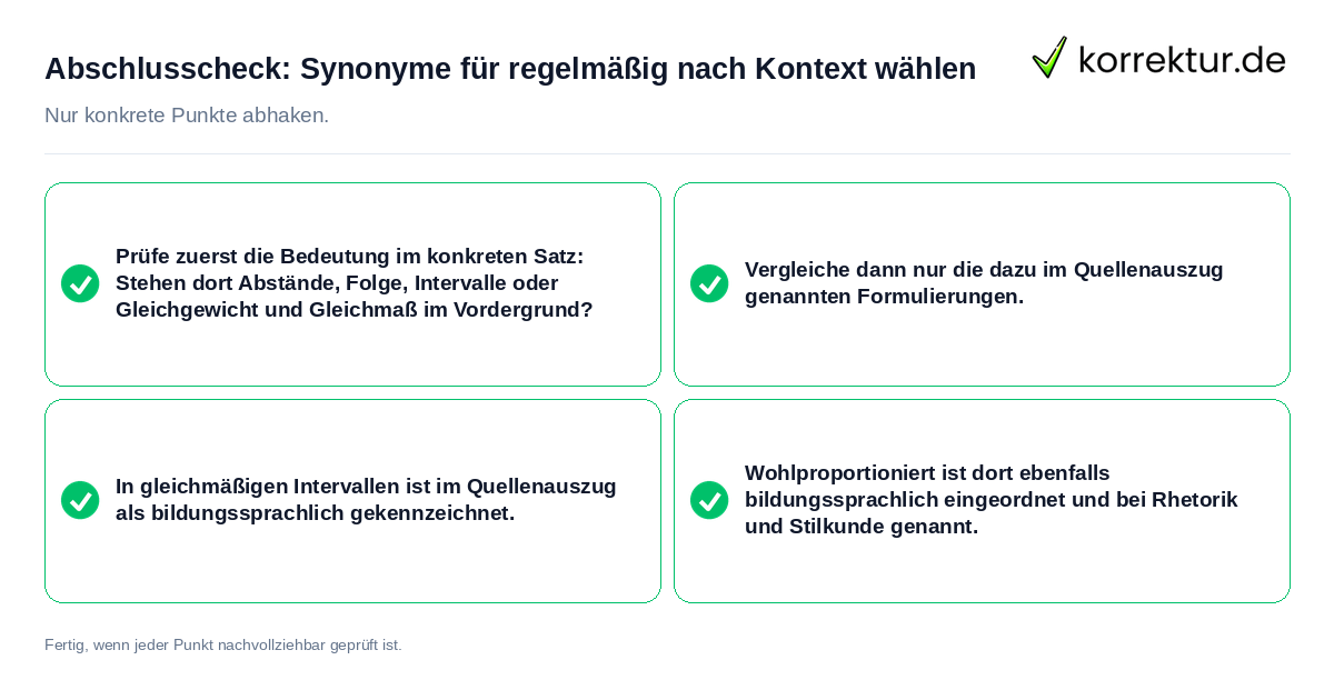 Konkreter Abschlusscheck zu Synonyme für regelmäßig nach Kontext wählen