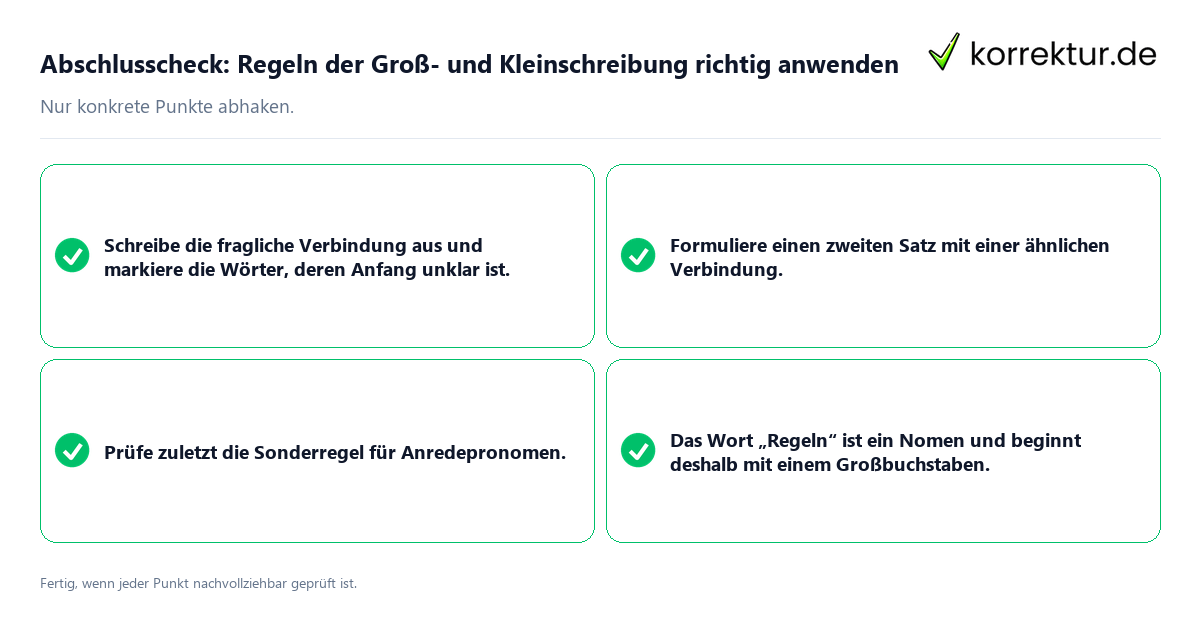 Abschlusscheck: Regeln der Groß- und Kleinschreibung richtig anwenden Konkreter Abschlusscheck zu Regeln der Groß- und Kleinschreibung richtig anwenden