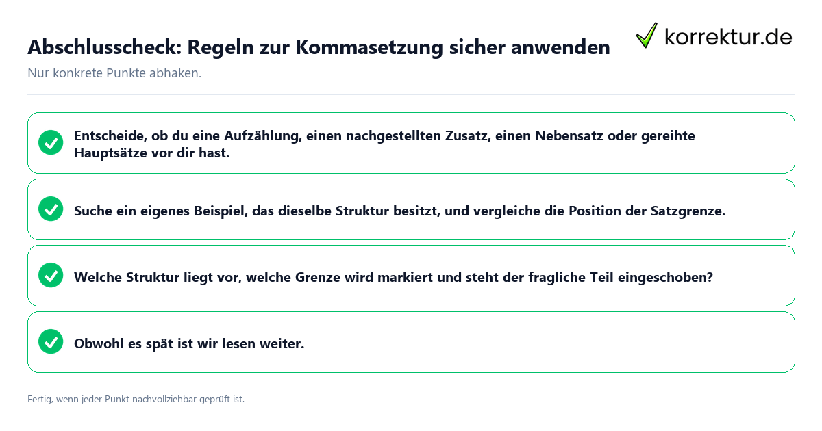 Abschlusscheck: Regeln zur Kommasetzung sicher anwenden Konkreter Abschlusscheck zu Regeln zur Kommasetzung sicher anwenden