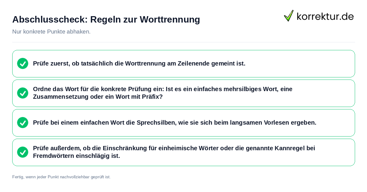 Konkreter Abschlusscheck zu Regeln zur Worttrennung