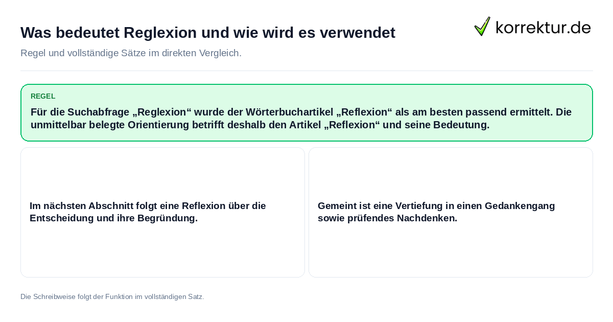 Konkrete Regel und vollständige Beispielsätze zu Was bedeutet Reglexion und wie wird es verwendet