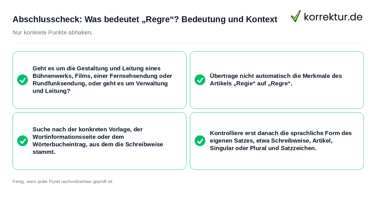Konkreter Abschlusscheck zu Was bedeutet „Regre“? Bedeutung und Kontext