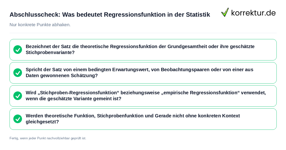 Konkreter Abschlusscheck zu Was bedeutet Regressionsfunktion in der Statistik