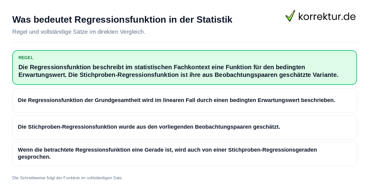 Konkrete Regel und vollständige Beispielsätze zu Was bedeutet Regressionsfunktion in der Statistik