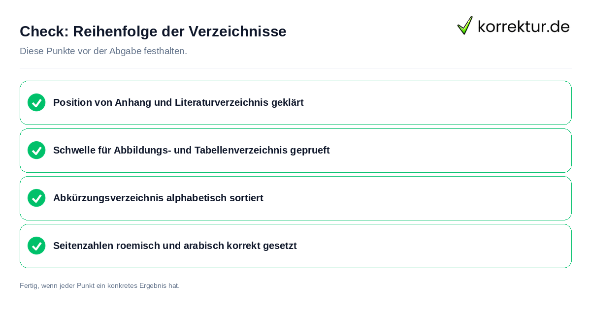 Reihenfolge der Verzeichnisse: Prüfliste mit vier Punkten