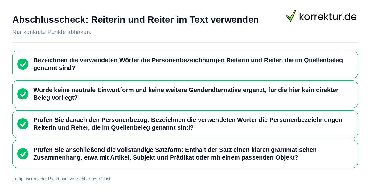 Abschlusscheck: Reiterin und Reiter im Text verwenden Konkreter Abschlusscheck zu Reiterin und Reiter im Text verwenden